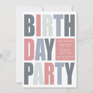 Blok Letter Birthday Party-uitnodigingen Kaart