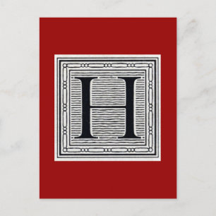 Blok Letter "H" Woodcut Woodblock Inital Briefkaart
