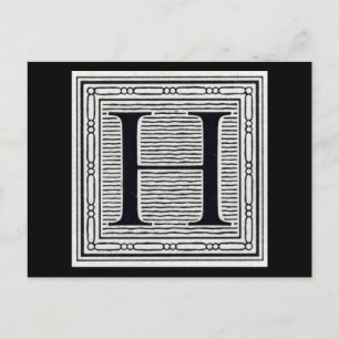 Blok Letter "H" Woodcut Woodblock Inital Briefkaart