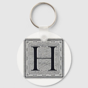 Blok Letter "H" Woodcut Woodblock Inital Sleutelhanger