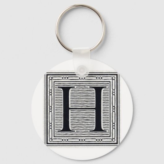 Blok Letter "H" Woodcut Woodblock Inital Sleutelhanger (Voorkant)