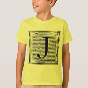 Blok Letter "J" Woodcut Woodblock Inital T-shirt