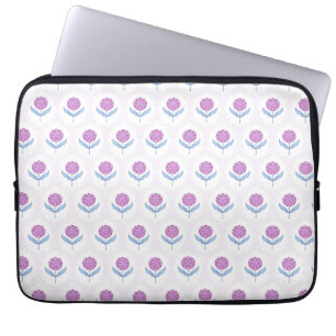 Blok print geïnspireerd, roze bloemenpatroon laptop sleeve