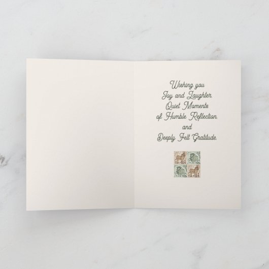 Blok Print Schaap Ezel Quilt - Groene Kerst. Feestdagen Kaart (Binnen)