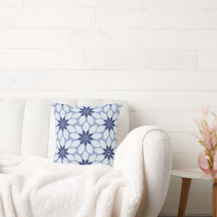 Blok Print Tegelbloemen blauw Kussen