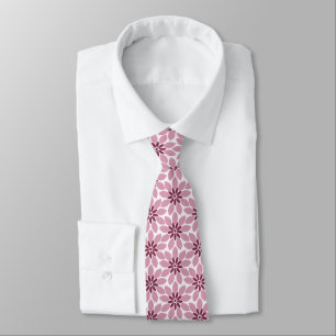 Blok Print Tegelbloemen roze rood Stropdas
