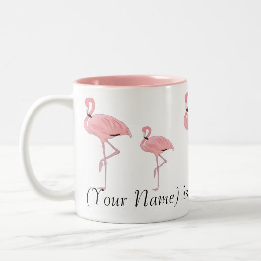 Blok roze flamingos Aangepaste naam Tweekleurige Koffiemok (Links)