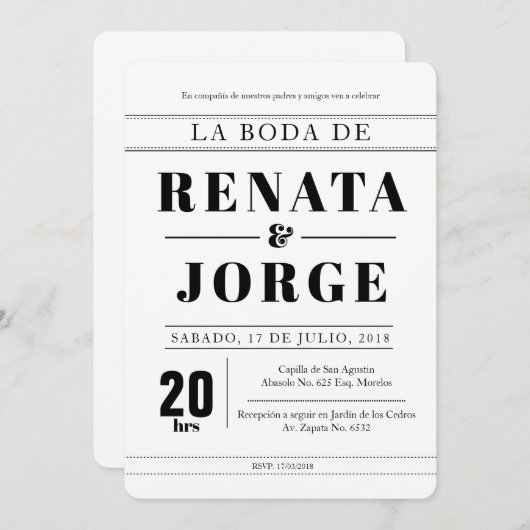 BLOK Stijl Spaanse bruiloft uitnodiging (Voorkant / Achterkant)