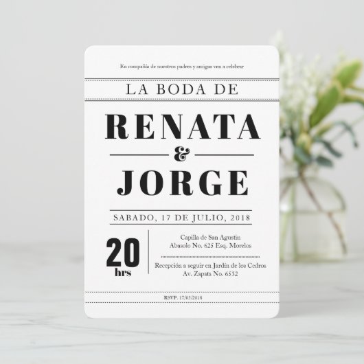 BLOK Stijl Spaanse bruiloft uitnodiging (Staand voorkant)