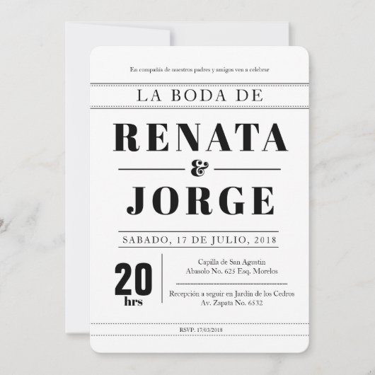 BLOK Stijl Spaanse bruiloft uitnodiging (Voorkant)