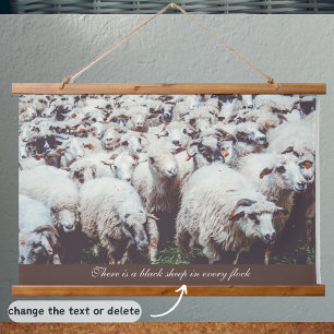 Blok van witte en zwarte schapen hangend wandkleed
