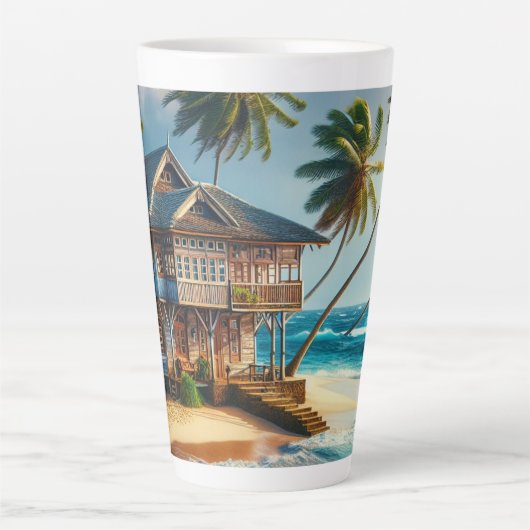 blokhut strandhuis latte mok (Voorkant)