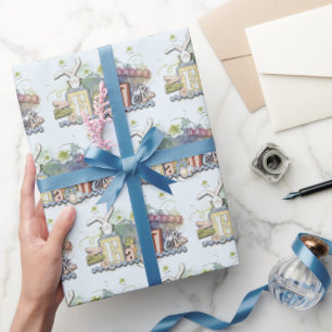 Blokken en konijntjes Gelukkig Pasen Cadeaupapier