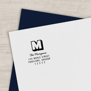 Blokkerig Monogram Schrift Achternaam Retouradres Zelfinktende Stempel