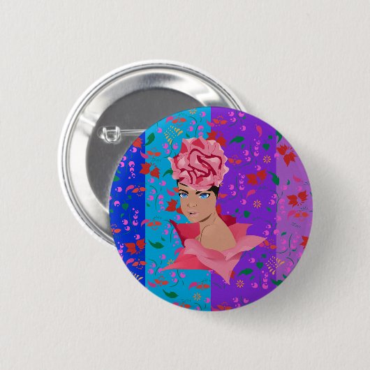 Blokkering Bright Floral Girl Ronde Button 5,7 Cm (Voorkant /achterkant)