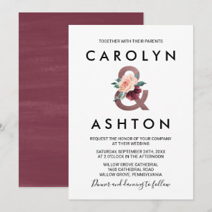 Blokkering Maroon Roos Gold Wedding Kaart