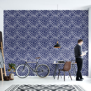 Blokkerpatroon - blauw en wit behang