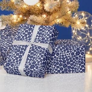 Blokkerpatroon - blauw en wit cadeaupapier
