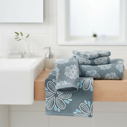 Blokkerpatroon in blauw en wit bad handdoek