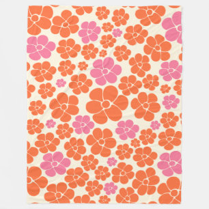 Blokkerpatroon - Roze, Oranje en crème Fleece Deken
