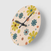 Blokkerretro 60s Patroonmosterd blauw Oranje Ronde Klok (Hoek)