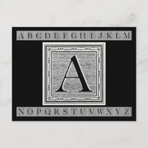 Blokletter "A" Woodcut Woodblock Initiaal Briefkaart