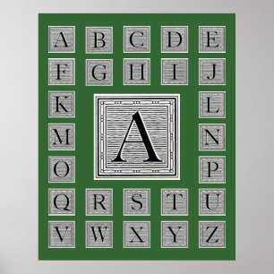 Blokletter "A" Woodcut Woodblock Initiaal Poster