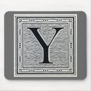 Blokletter "Y" Woodcut Woodblock Inital Muismat