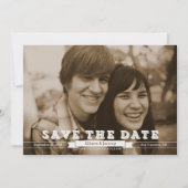 blokletters Sepia Foto Sla de datum op Save The Date (Voorkant)
