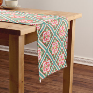  blokpatroon roze Floral Trellis Korte Tafelloper