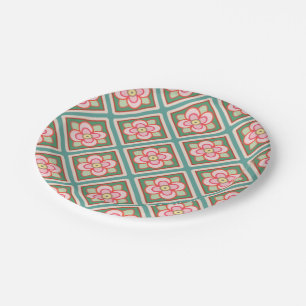  blokpatroon roze Floral Trellis Papieren Bordje