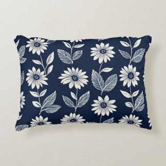 Blokprint boho bloemenblauw en wit accent kussen
