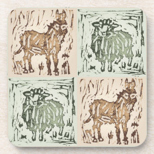 Blokprint Schaap Ezel Dekbed - boerderijdieren. Bier Onderzetter