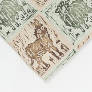 Blokprint Schaap Ezel Dekbed - Groen Bruin. Fleece Deken