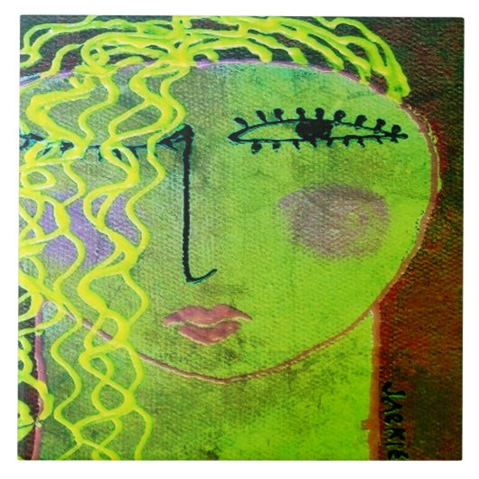 Blond Abstract Portret van een Vrouw Tegeltje (Voorkant)