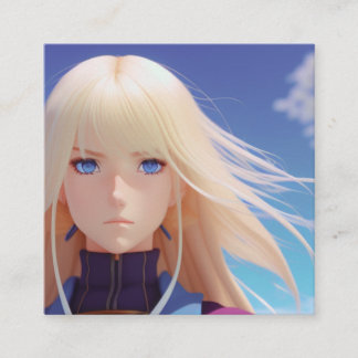 Blond Anime Meisje Portret Blauwe Ogen Wind Waait Klantenkaartje