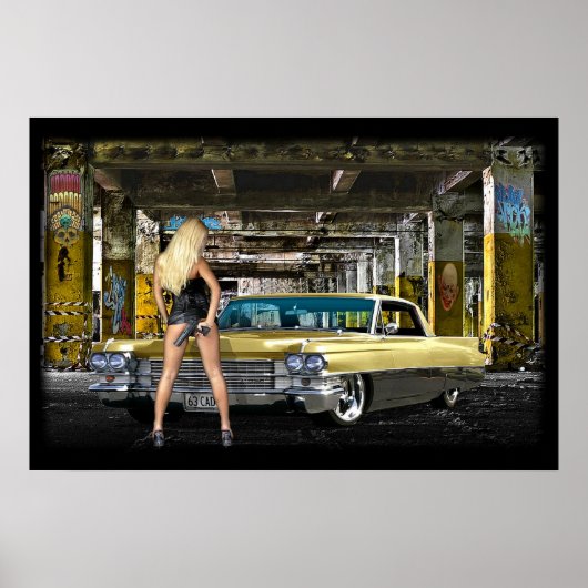 blond, arme, affiche de cadillac (Devant)