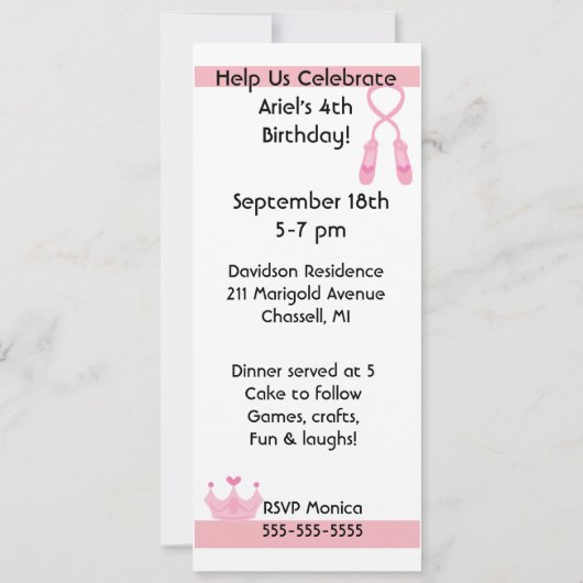 Blond Ballerina Aangepaste Verjaardag Uitnodiging (Achterkant)