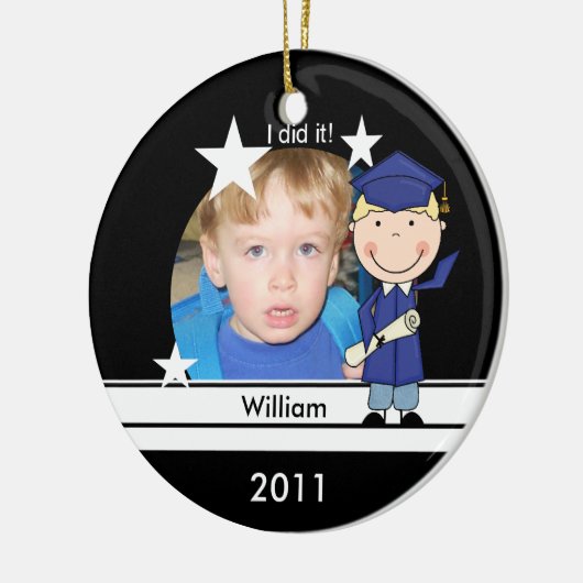 Blond Boy Afstuderen Gepersonaliseerd Photo Keepom Keramisch Ornament (Links)