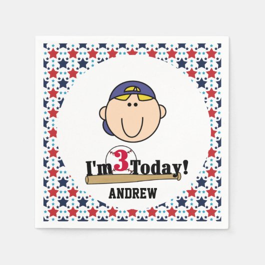 Blond Boy Baseball 3rd Birthday Paper Napkins Servetten (Voorkant)