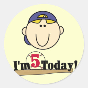 Blond Boy Baseball 5th Birthday Ronde Sticker