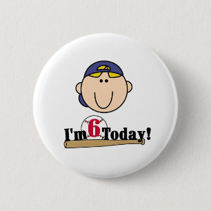 Blond Boy Baseball 6th Birthday Ronde Button 5,7 Cm
