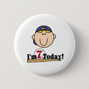 Blond Boy Baseball 7th Birthday Ronde Button 5,7 Cm