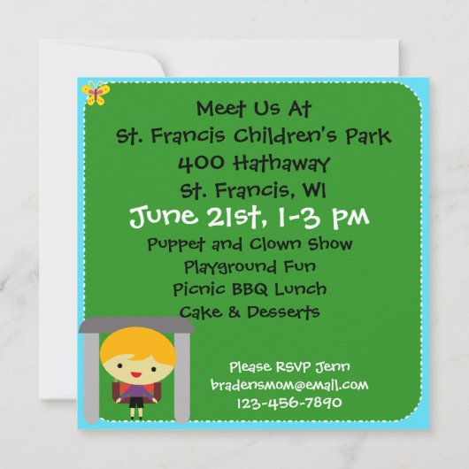 Blond Boy Party dans le Invitation du parc (Dos)