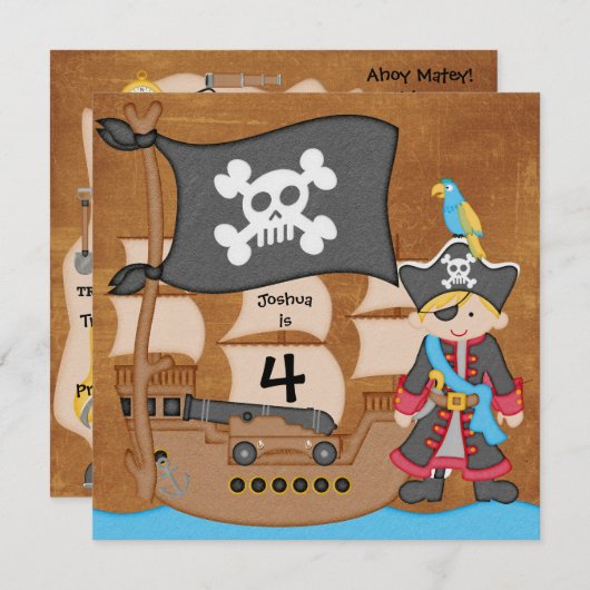 Blond Boy Pirate Ship Custom Birthday Invitation (Devant / Derrière)