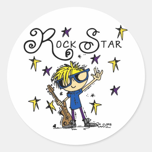 Blond Boy Rock Star Ronde Sticker (Voorkant)