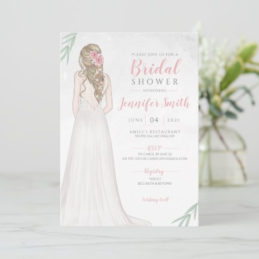 Blond Bruid in Jurk Bruids Douche Uitnodiging (Staand voorkant)