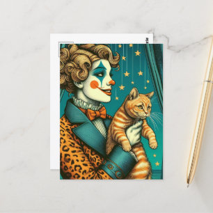 Blond Circus Clown en een Ginger Kat Briefkaart