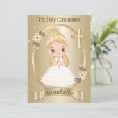 Blond Cute Girl First Holy Communion Invitation (Debout devant)
