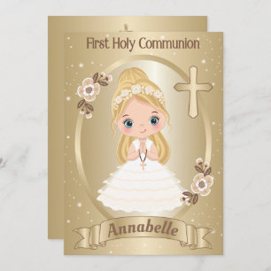 Blond Cute Girl First Holy Communion Invitation